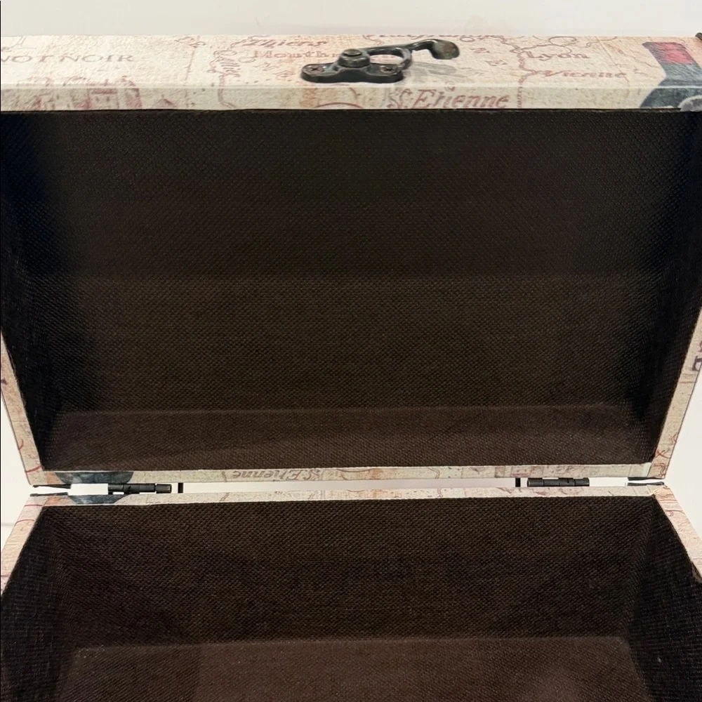 France Wine Country-Themed Decorative Wooden Storage Box, Faux Leather Straps